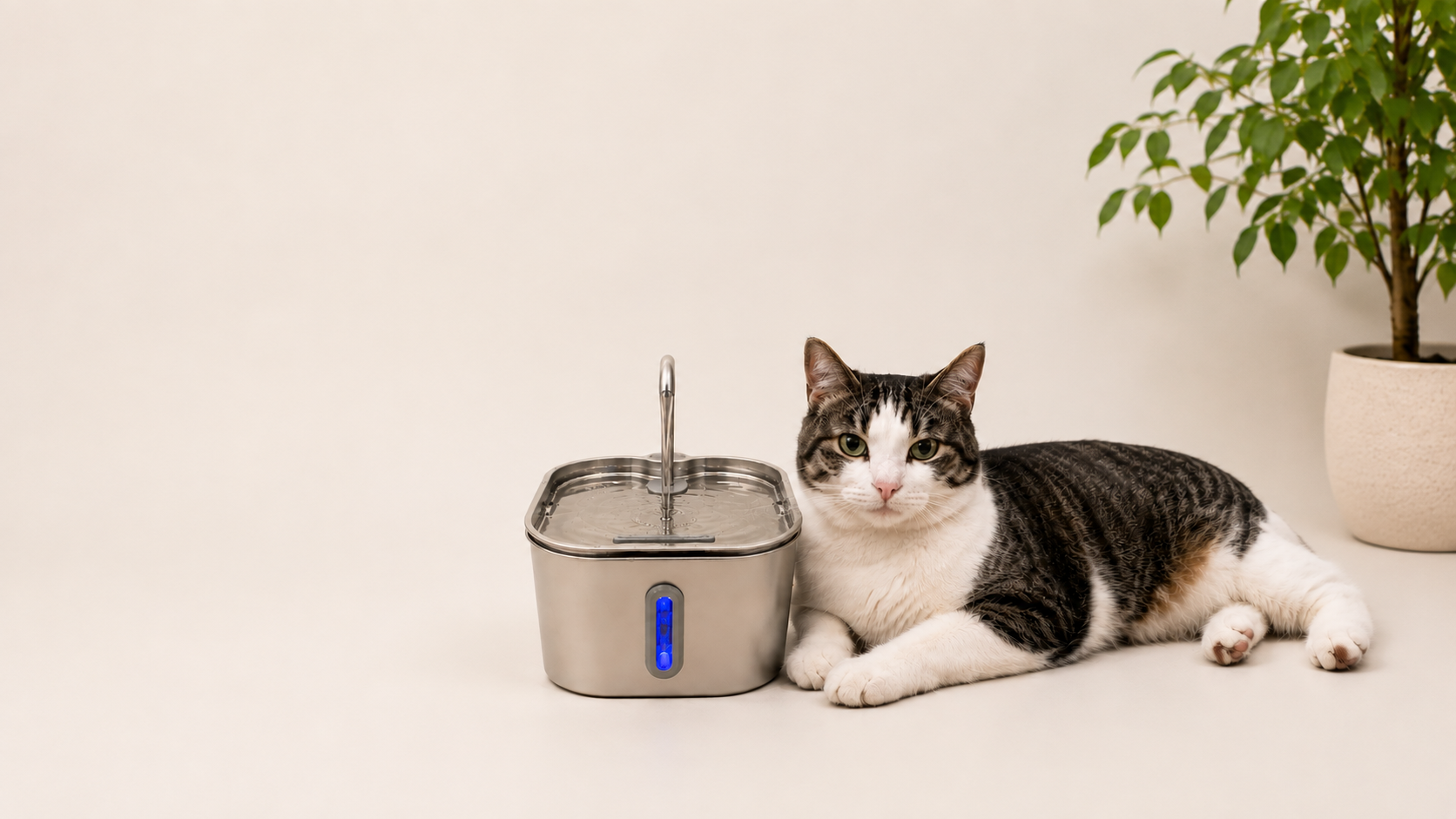 Bewegtes Wasser, Edelstahl und echte Filterung — damit deine Katze wieder trinkt